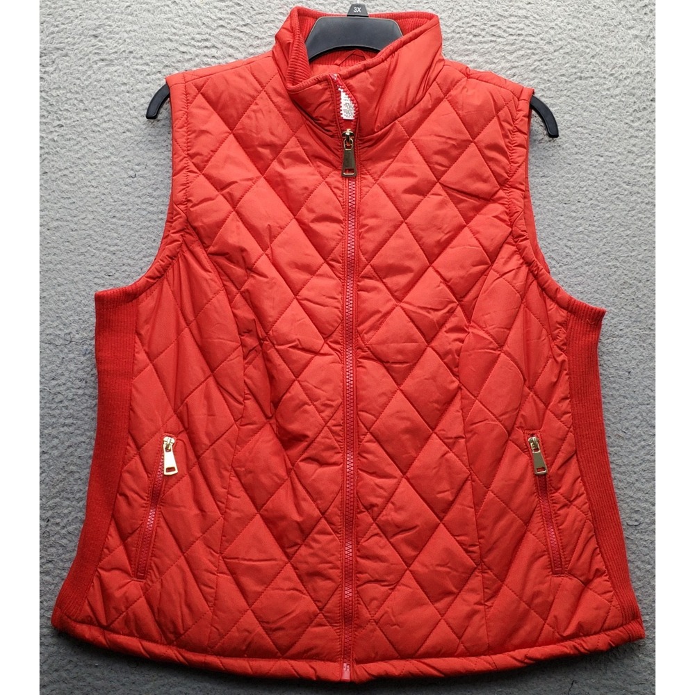 Workshop Republic Clothing Quilted Puffer Vest Women 1X Red Mock Neck Zip Up EUC